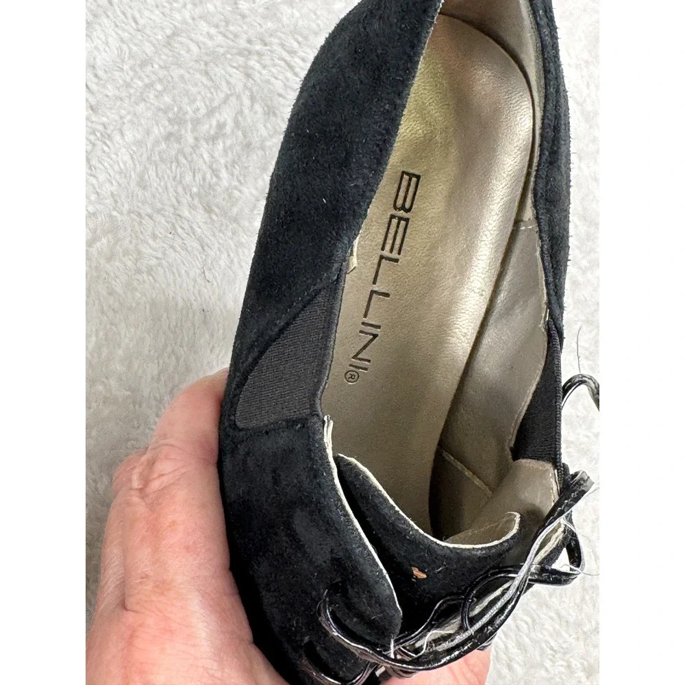 Bellini‎ Eileen Black Suede Pointed Toe Lace Up Stiletto Heel Booties Size 8.5